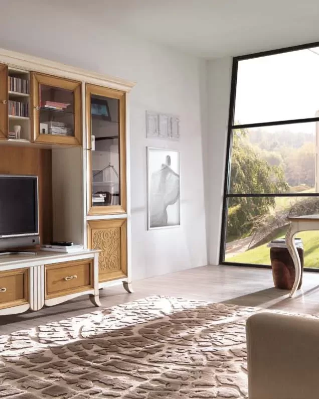New Deco Equipped Wall with Natural Panels by Francesco Pasi, tv stand made in italy