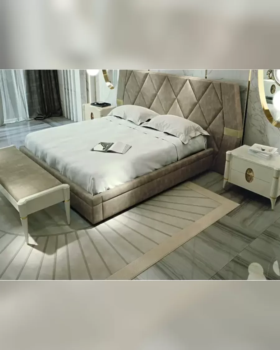 Ellipse Bed with Quilted Headboard by Francesco Pasi, Italian bedroom furniture
