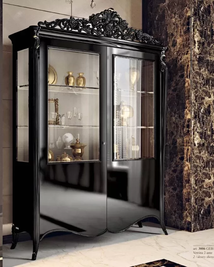 Opera Shaped Silver Cabinet, two flat doors, by Francesco Pasi, a luxury china cabinet in cherry