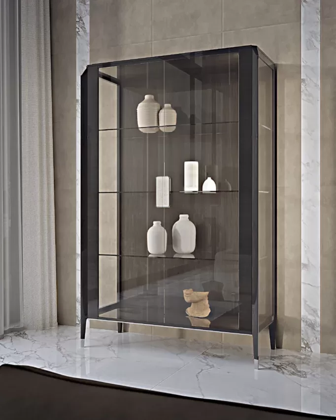 Icon Glass Cabinet with LED Lights by Francesco Pasi, display cabinet with glass doors in walnut