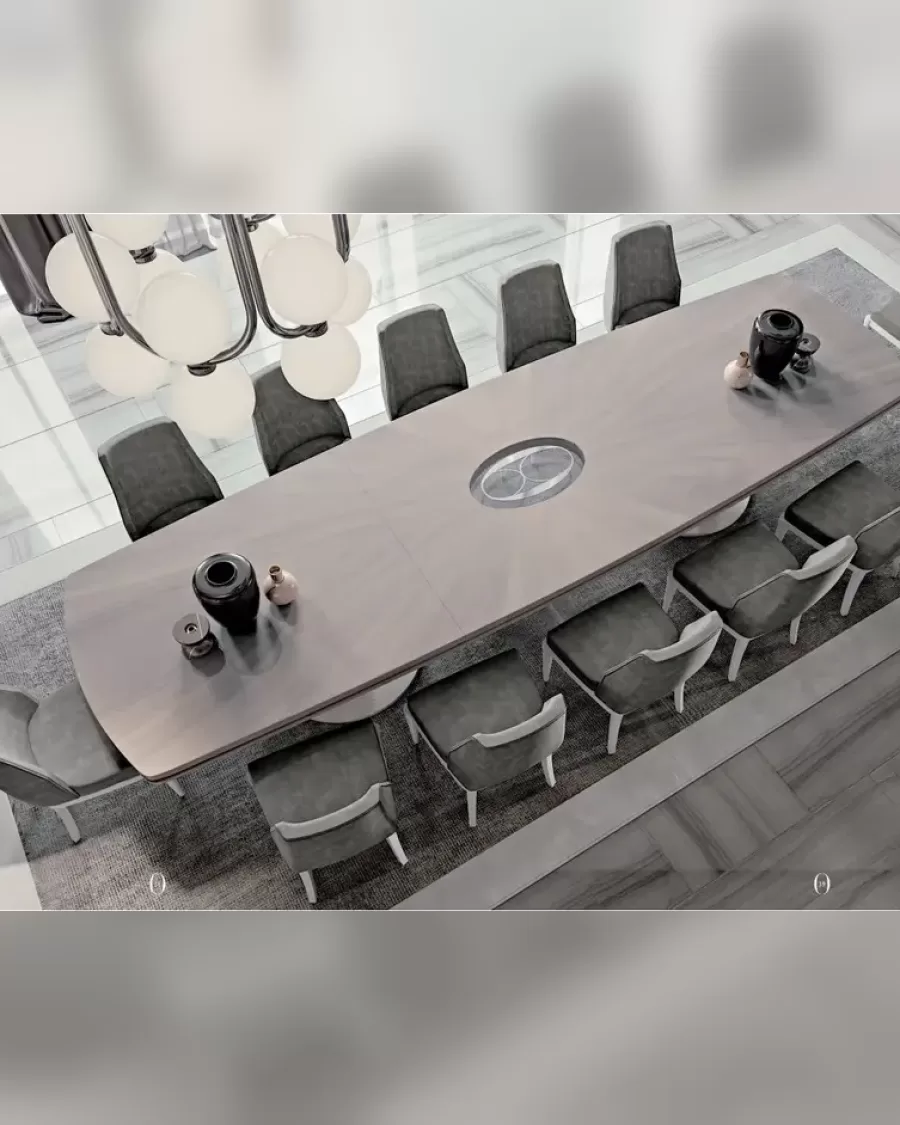 Ellipse Five-Metre Dining Table by Francesco Pasi, dining table facing a display cabinet
