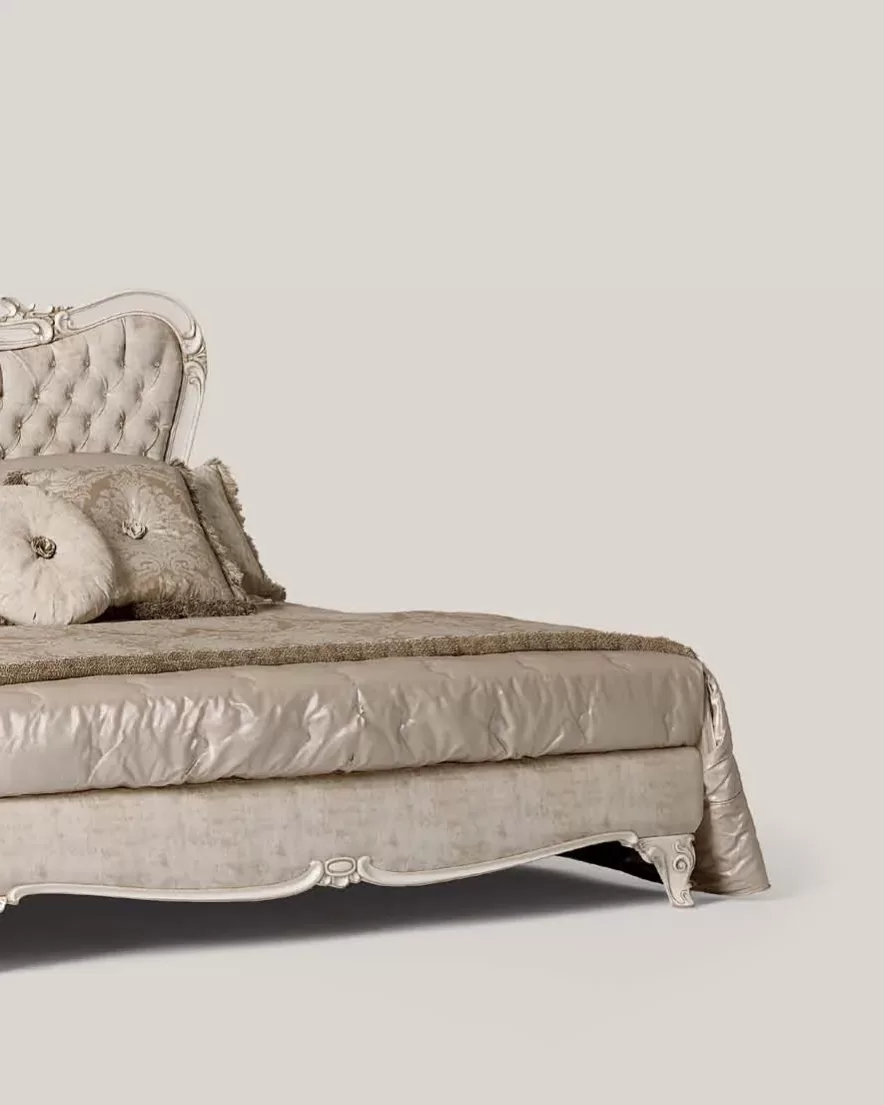 Opera Carved Bed with Capitonne Headboard, 180x200 cm by Francesco Pasi, bed specified by mattress size