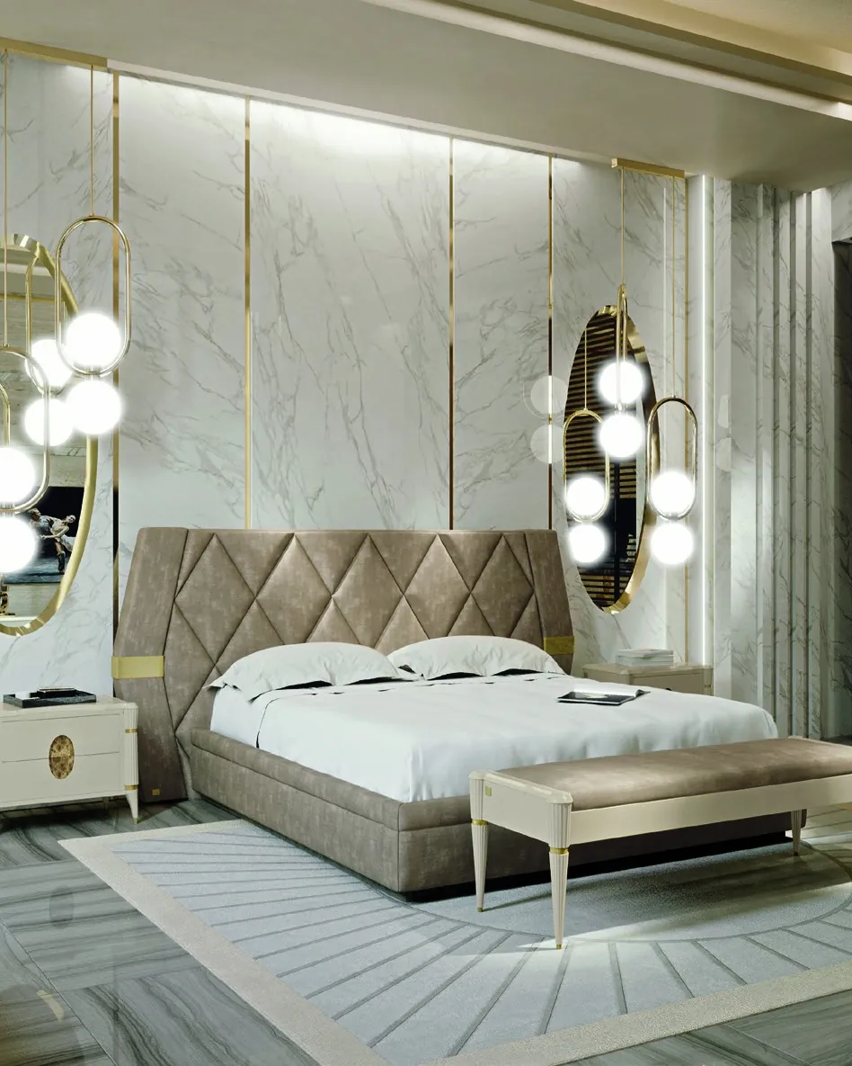Ellipse Bed with Quilted Headboard by Francesco Pasi, beds made in italy