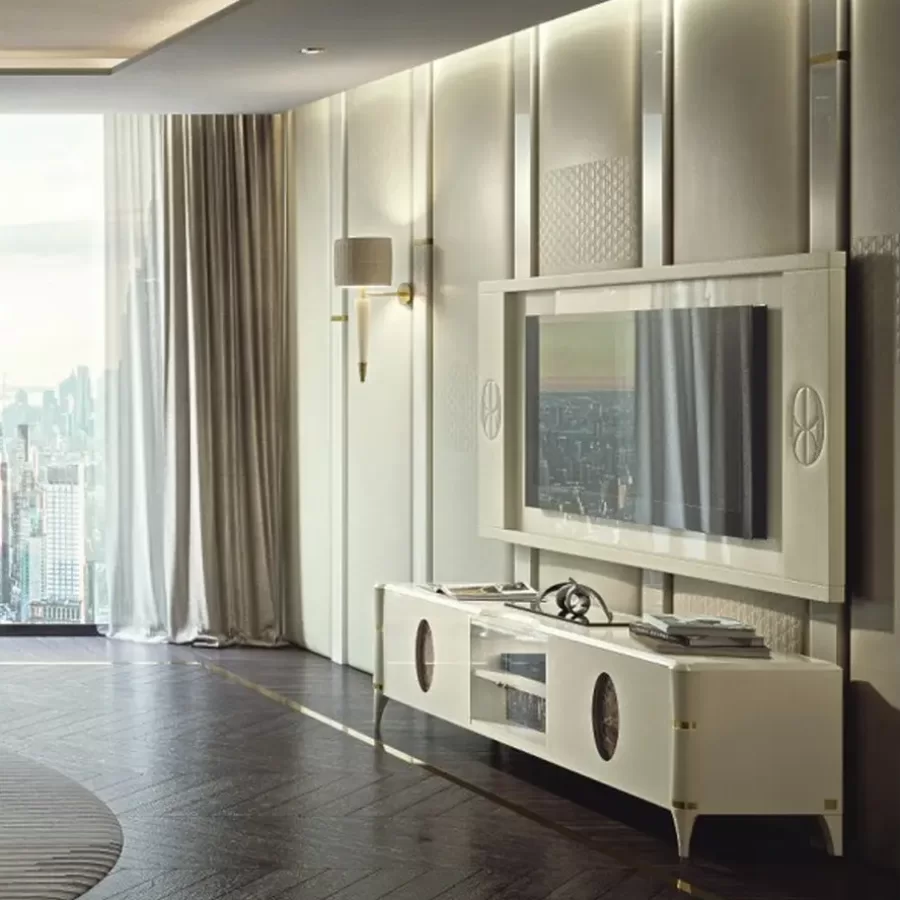Ellipse Leather TV Wall Panel by Francesco Pasi, living room TV stand, 195 cm wide
