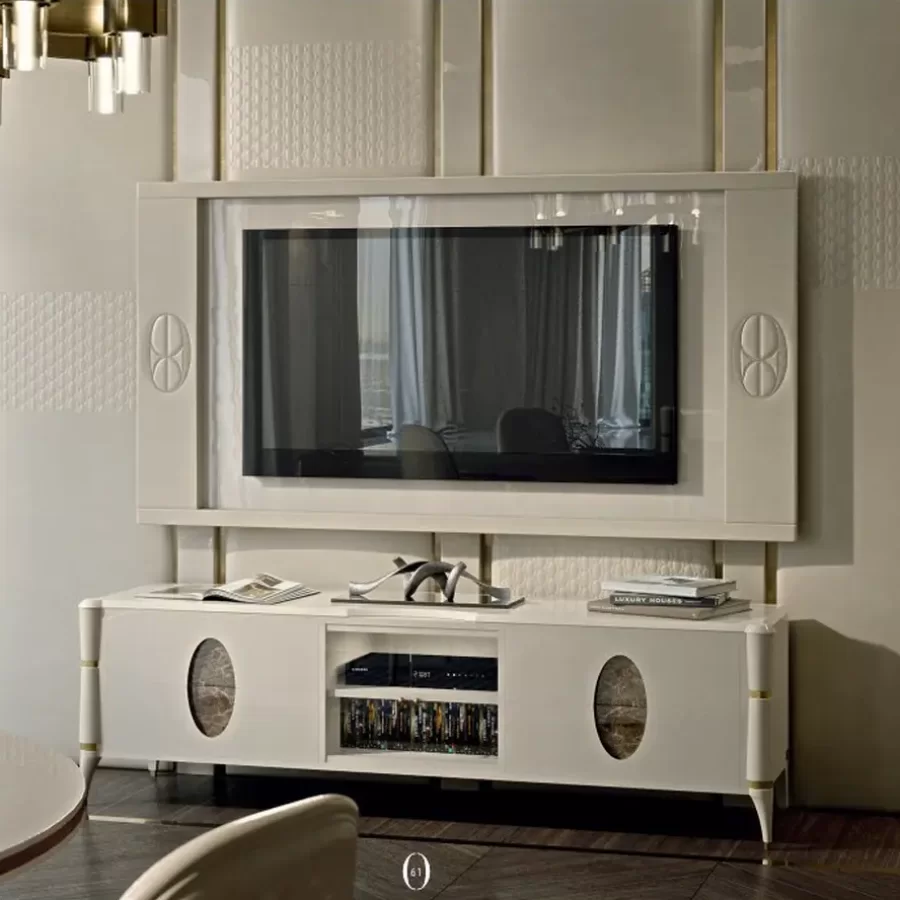 Ellipse TV Base with Marble Ovals by Francesco Pasi, living room furniture, 200 cm wide