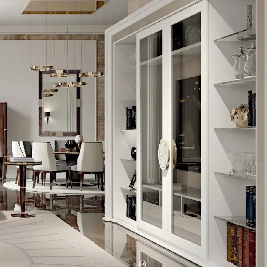 Ellipse Wall Unit with Sliding Doors by Francesco Pasi, wall unit for living room, 343 cm wide
