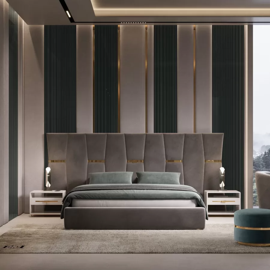 Cromo Plus Nightstand by Epoque, luxury bedroom furniture, in leather, made to order in Italy