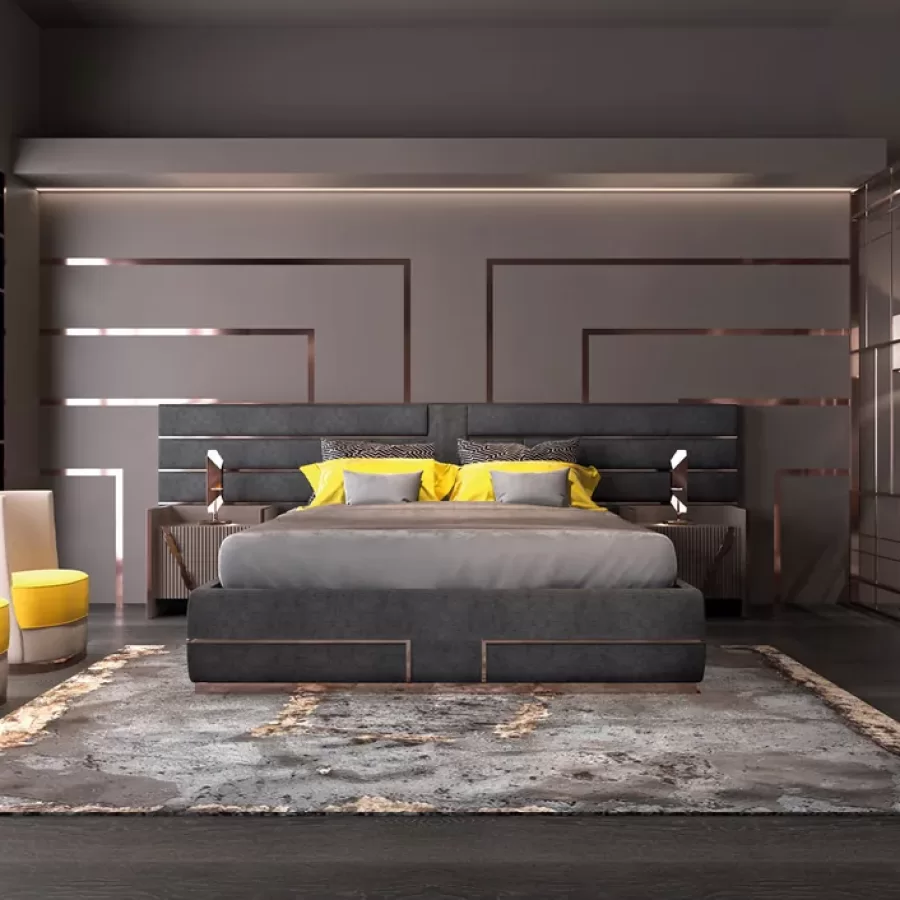 Mochi Bed by Epoque, Italian bedroom set, with storage, upholstered bed