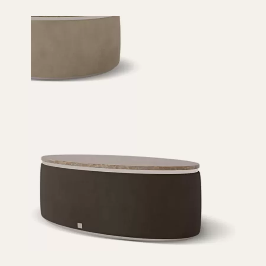 Icon Upholstered Oval Coffee Table by Francesco Pasi, wood coffee table, 130 cm wide