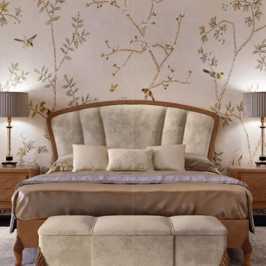 Ocean Arched Bed, Wood Frame, Hand-carved legs by Francesco Pasi, luxury bed, for a 160 x 200 cm mattress