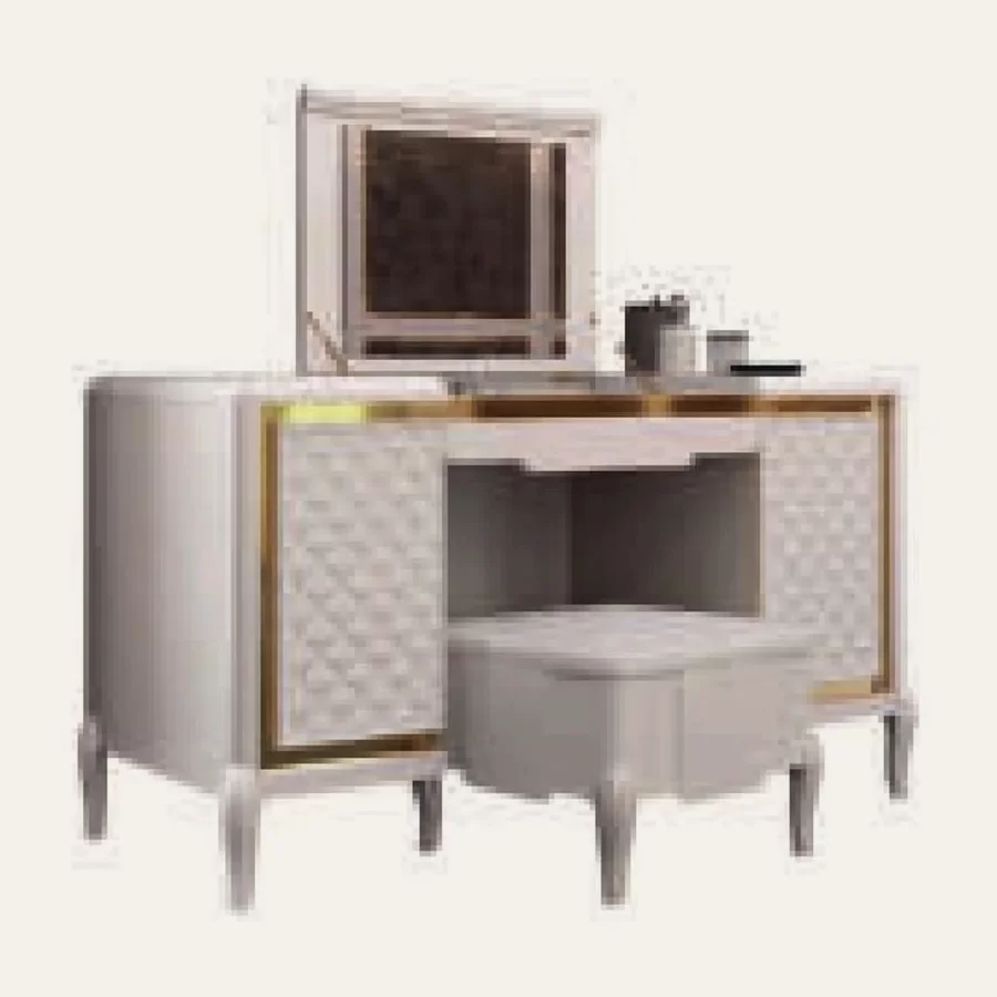 Ocean Vanity Table with a hand-quilted rhombus-pattern facade, to match an Ocean bed