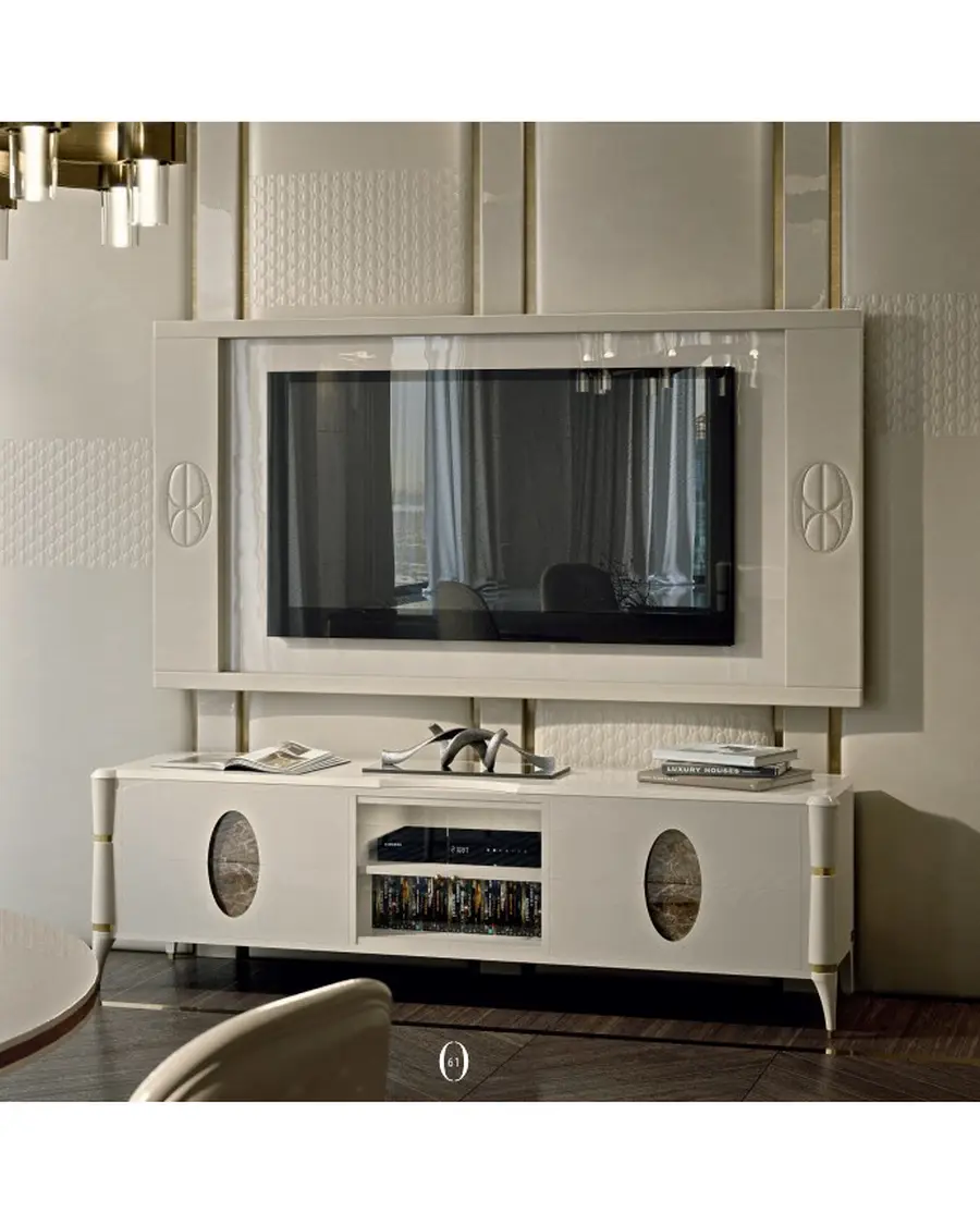 Ellipse TV Base with Marble Ovals by Francesco Pasi, luxury living room furniture, TV unit