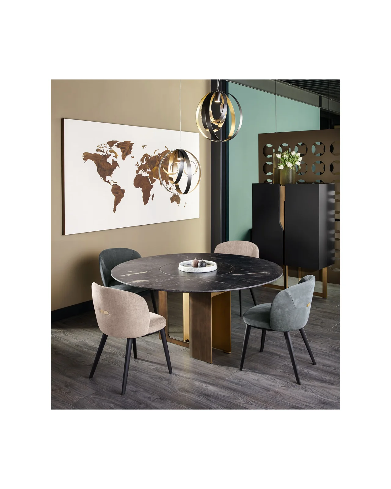 Mirage Round dining table by Cantori, in an interior setting, photo 2 of 8