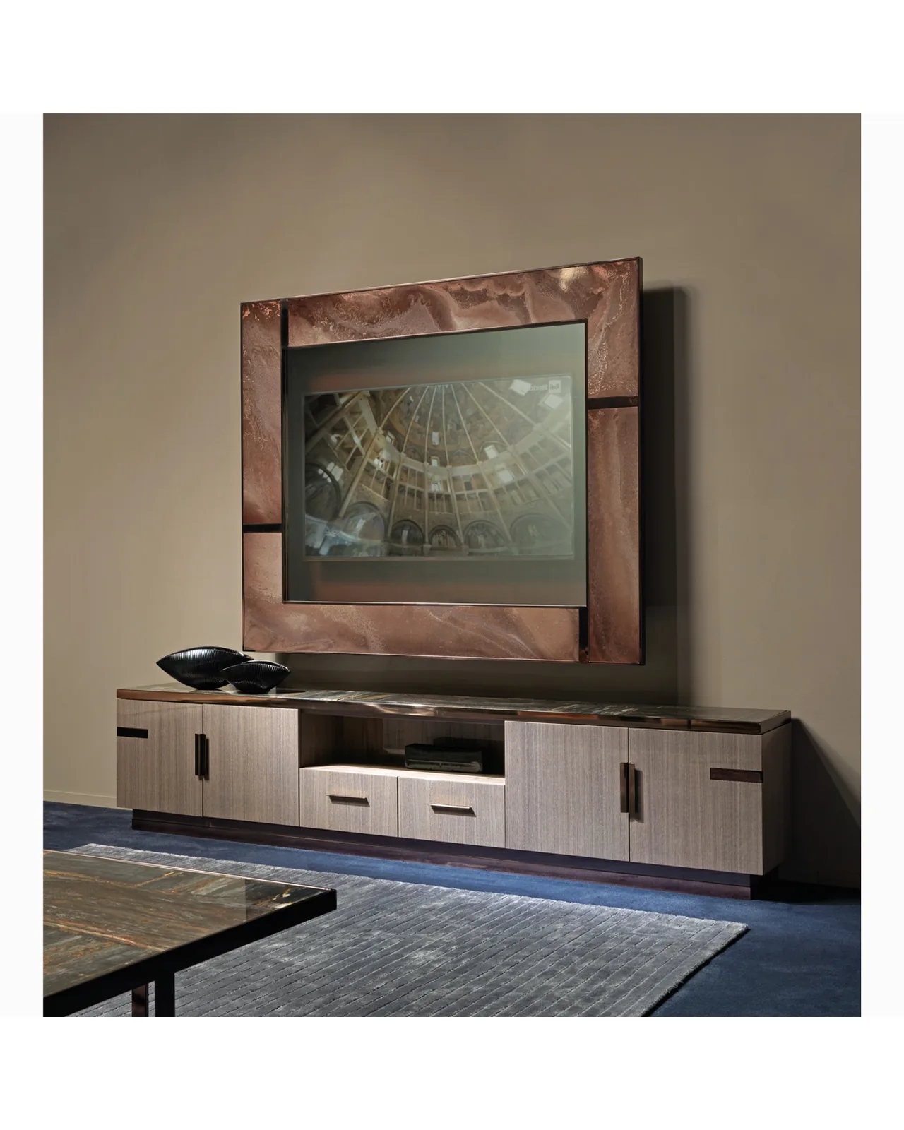 Diaspro TV Frame by Epoque, Exence collection, Italian TV frame in a modern living room, photo 1 of 2