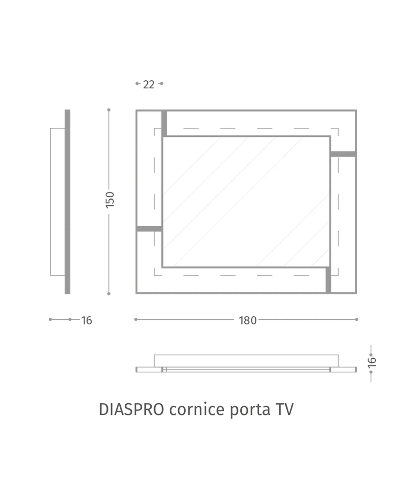 Diaspro TV Frame by Epoque, Exence collection, TV frame technical drawing with dimensions, photo 2 of 2