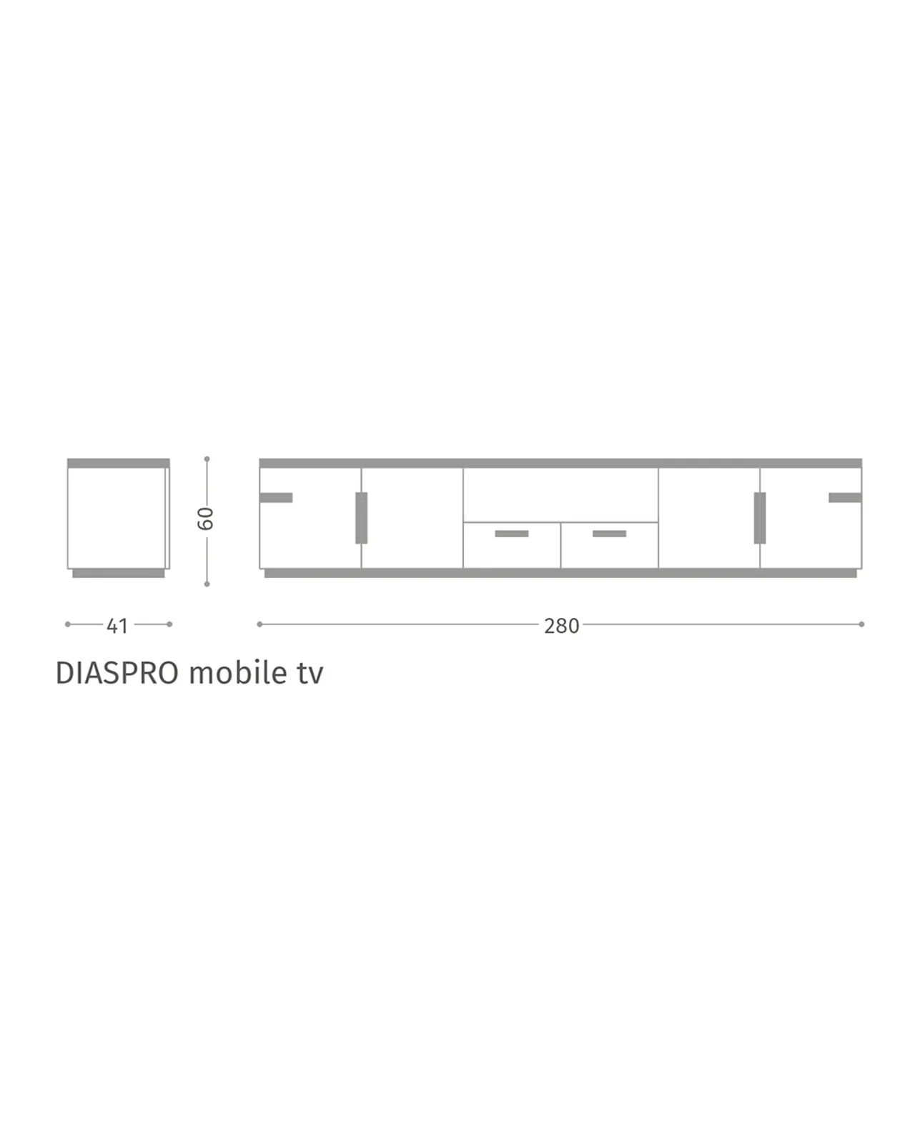Diaspro TV Unit by Epoque, Exence collection, TV unit technical drawing with dimensions, photo 3 of 3