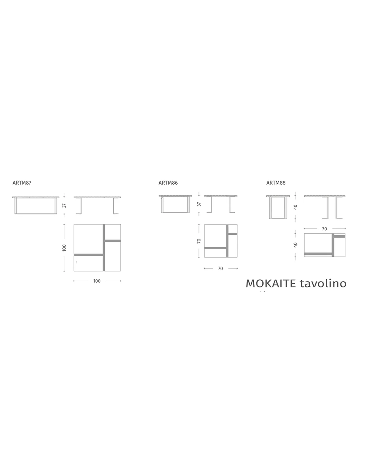Mokaite Coffee Table by Epoque, Exence collection, coffee table technical drawing with dimensions, photo 3 of 3