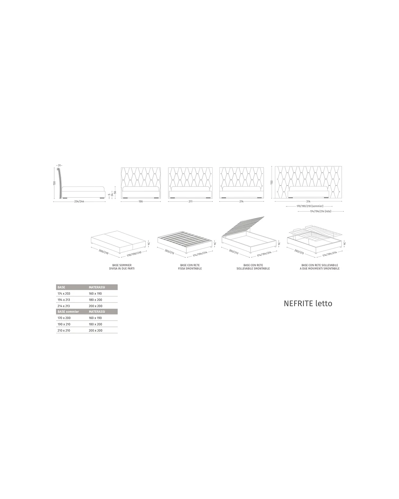 Nefrite Bed by Epoque, technical drawing with dimensions, photo 5 of 5