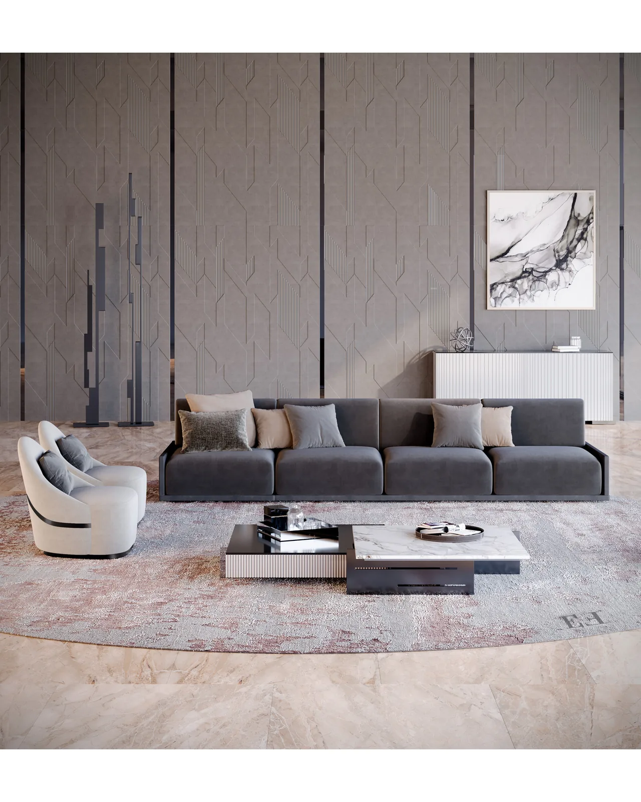 Okenite Sofa by Epoque, Exence Expanse collection, luxury Italian sofa in a contemporary living room interior, photo 2 of 4