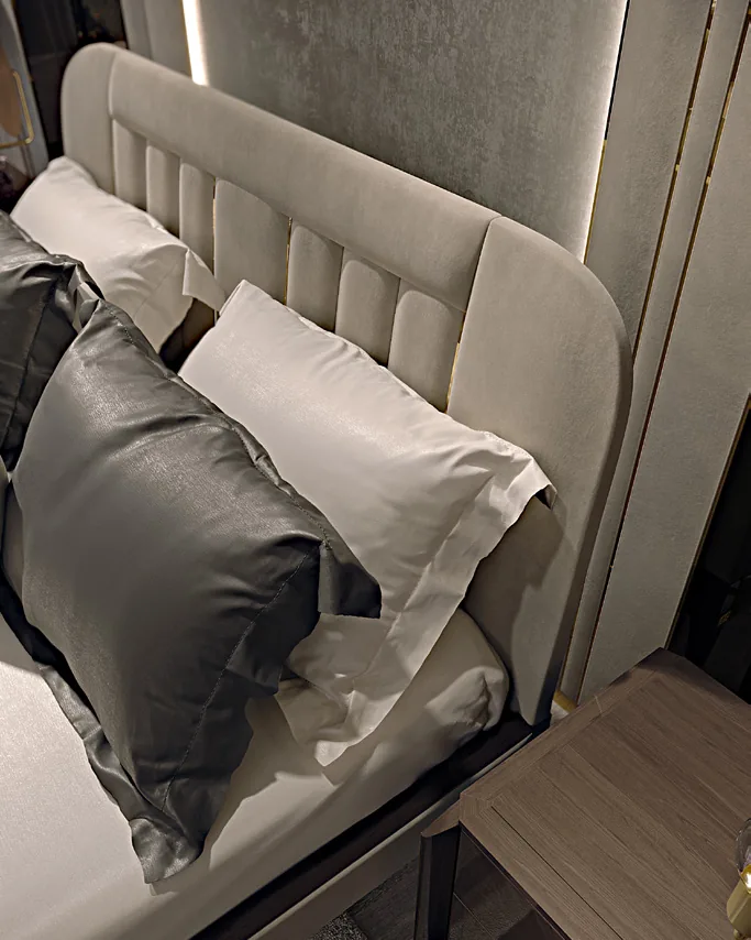 Icon Bed, Bedroom Furniture, in Canaletto walnut, contemporary style, by Francesco Pasi