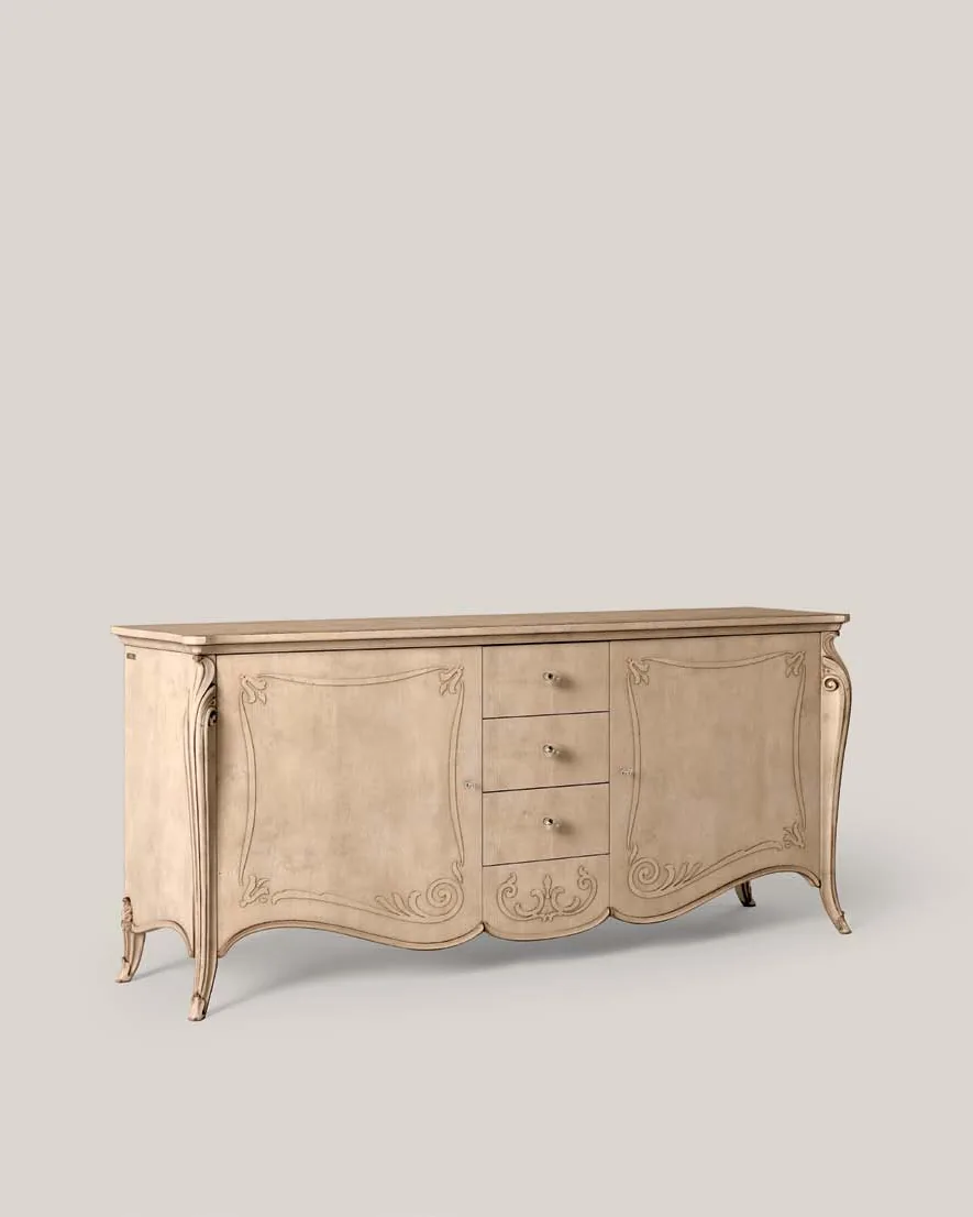 Credenza sagomata Opera, decorazione "B" intagliata, 2 ante 3 cassetti, immagine 3 di 3, di Francesco Pasi