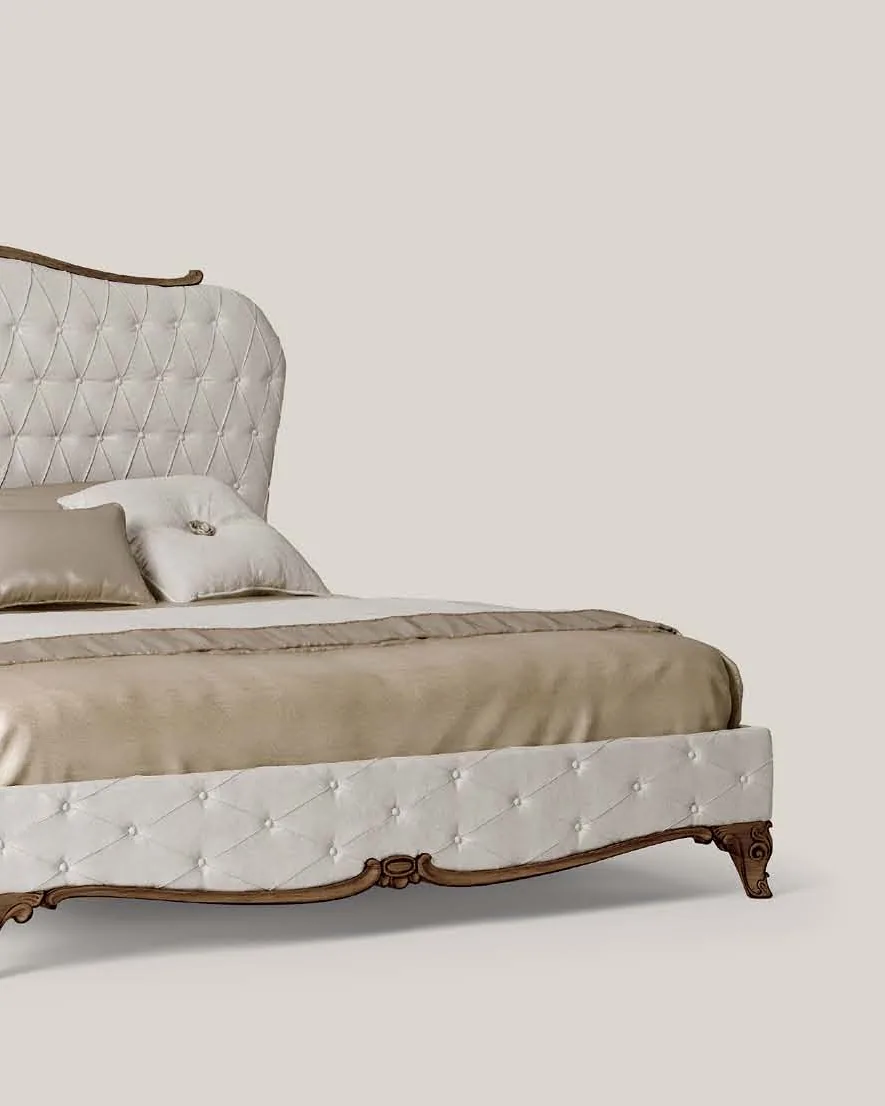 Opera Upholstered Bed, 200x200 cm, Bedroom Furniture, in Cherry veneer on blockboard, Veneto classical Italian style, by Francesco Pasi