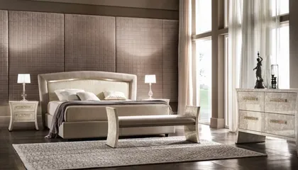 Upholstered bed modern bedroom Portofino. Dim 205 x 225 x 125 cm 29 h