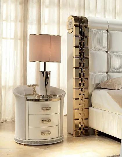 Bedside Table With Leather Lamp in Metal With Shade Lilium Collection, italian design furniture