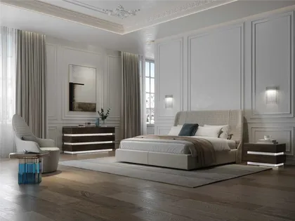 Modern Reflex Angelo bedroom design highlighting metallic accents, lacquered surfaces, and sophisticated Italian craftsmanship.